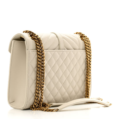 Saint Laurent Lambskin Mixed Matelasse Triquilt Medium Monogram Satchel Blanc Vintage 3 of 10