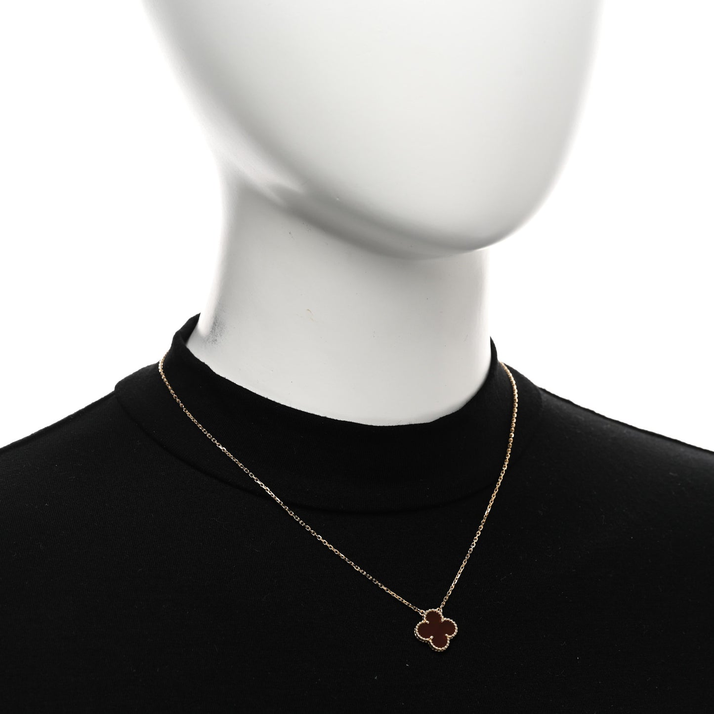 18K Yellow Gold Carnelian Vintage Alhambra Pendant Necklace