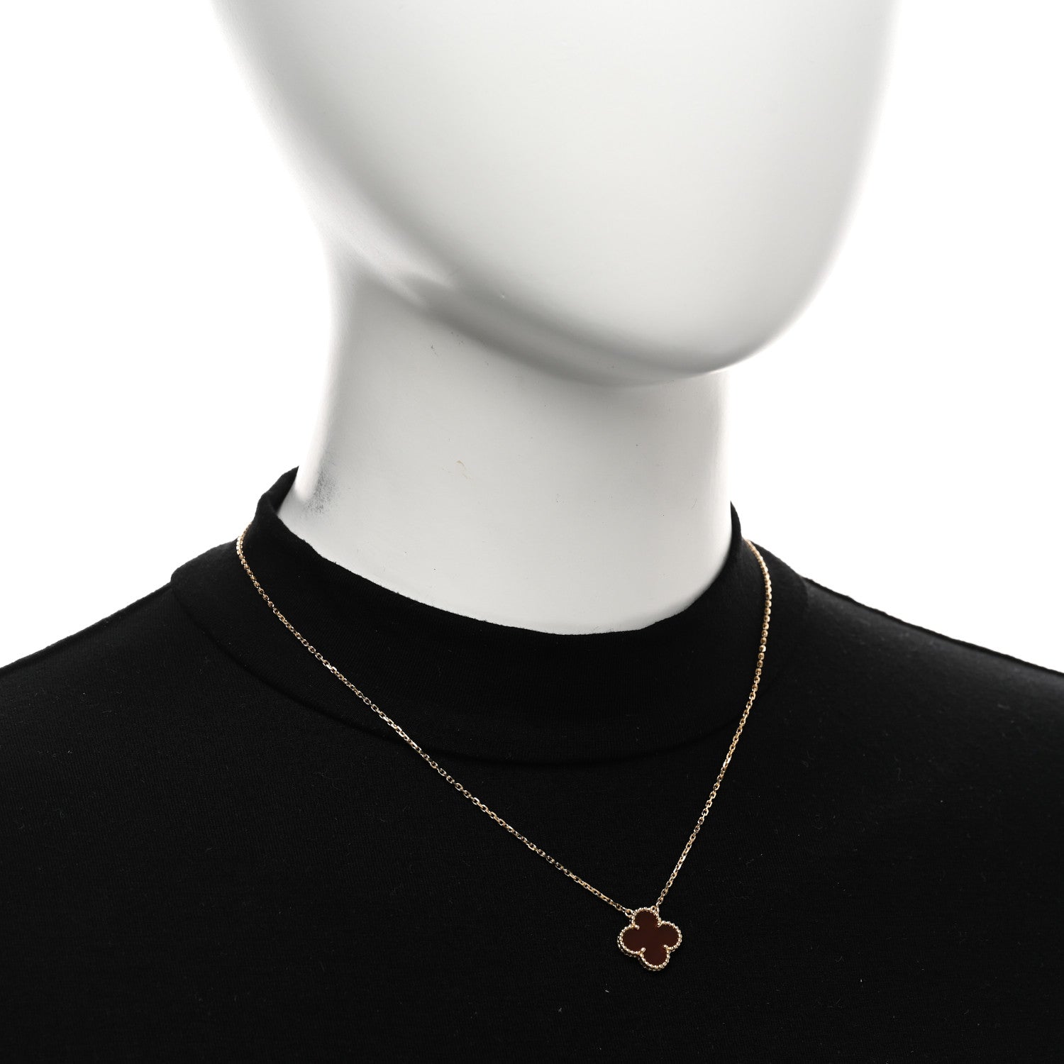 Van Cleef & Arpels 18K Yellow Gold Carnelian Vintage Alhambra Pendant Necklace 2 of 4