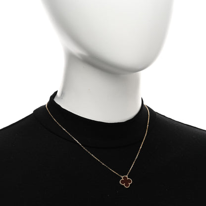 Van Cleef & Arpels 18K Yellow Gold Carnelian Vintage Alhambra Pendant Necklace 2 of 4