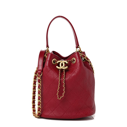 Chanel CHANE Shiny Lambskin Quilted Fashion Therapy Bucket Drawstring Bag Red 1 of 9