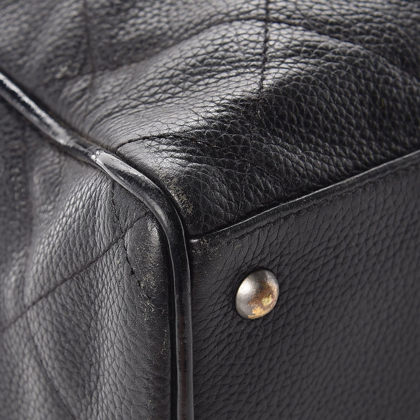 Caviar Patent Quilted Large Bowler Black