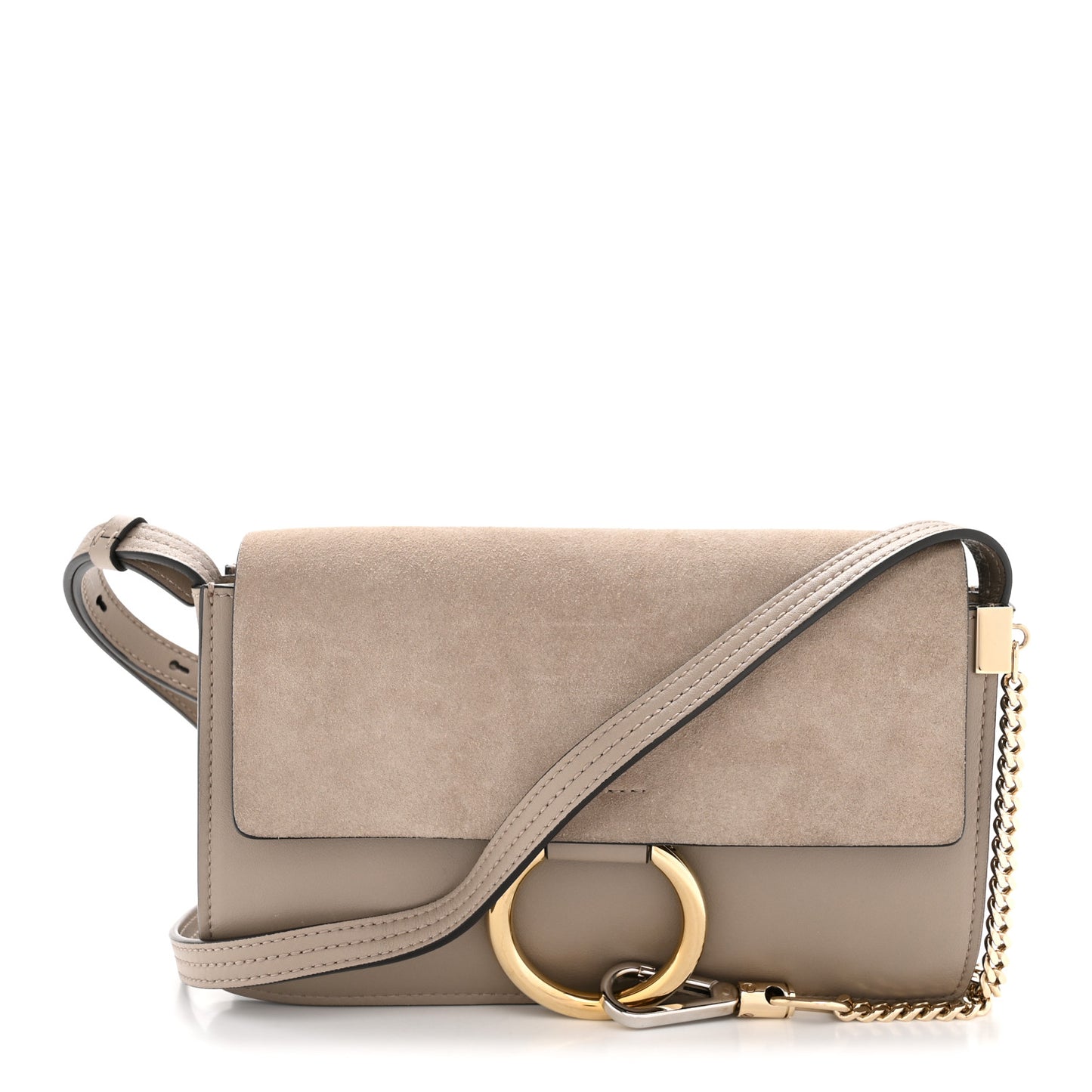 Suede Calfskin Small Faye Shoulder Bag Motty Grey