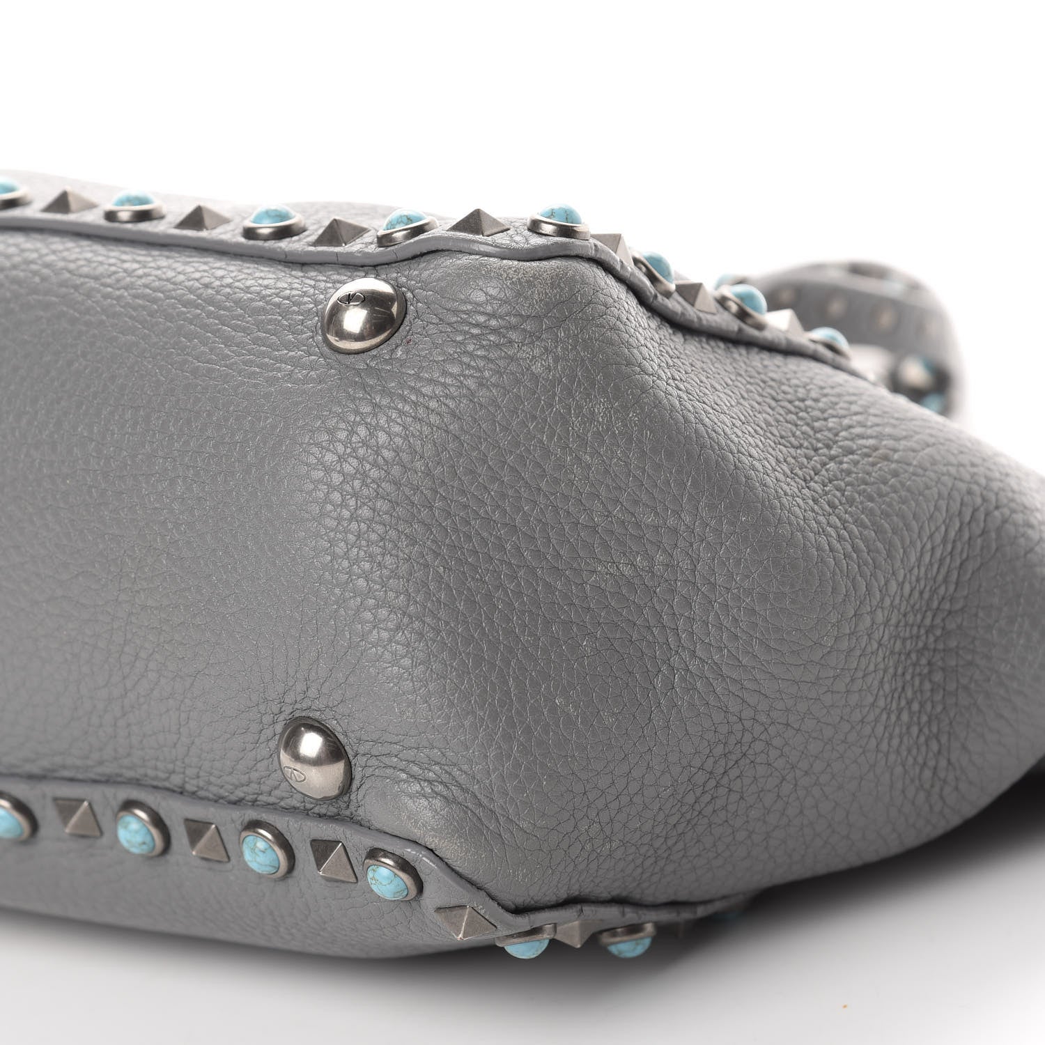 Valentino Garavani Grained Calfskin Turquoise Small Rockstud Rolling Tote Light Stone 7 of 14