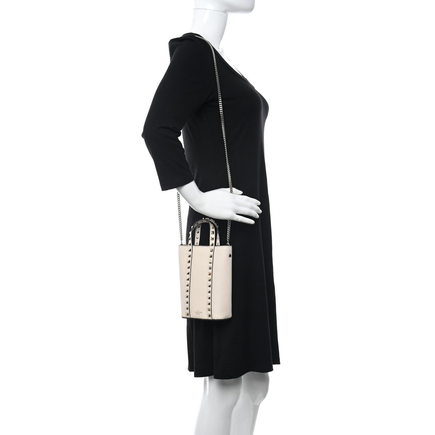 Pebbled Calfskin Rockstud North South Crossbody Bag Light Ivory