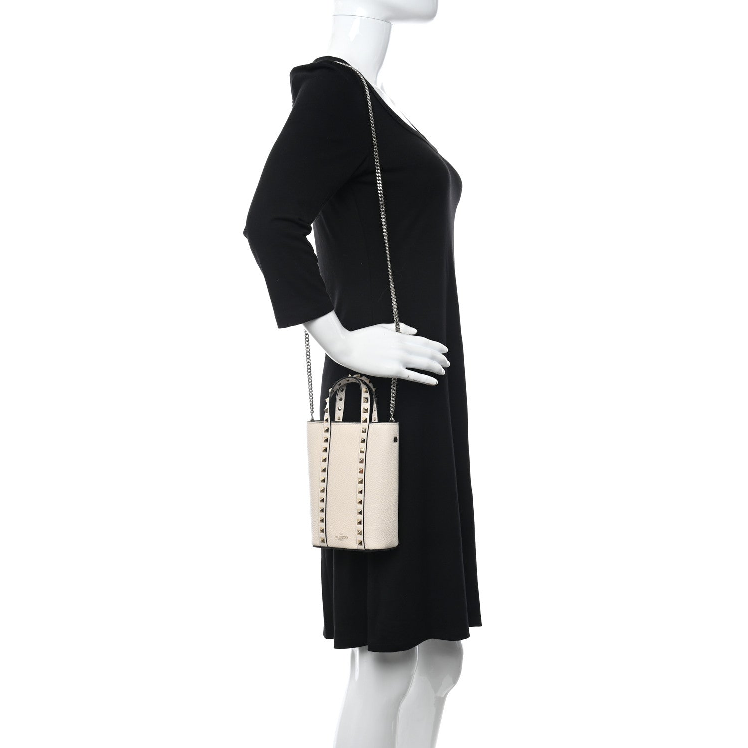 Valentino Garavani Pebbled Calfskin Rockstud North South Crossbody Bag Light Ivory 2 of 9