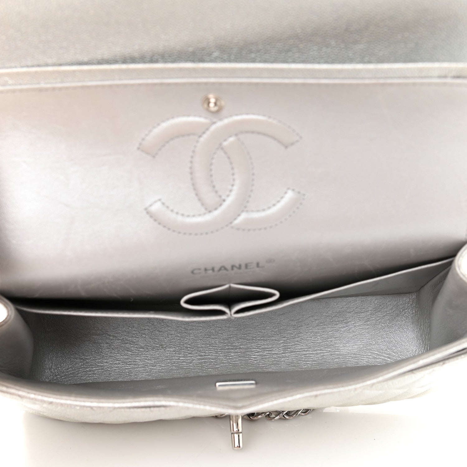 Chanel Glittered Metallic Caviar Quilted Medium Double Flap Silver 5 of 15
