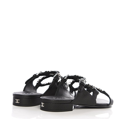 Chanel Grained Goatskin Chain Flat Sandals 35 Black 4 of 8