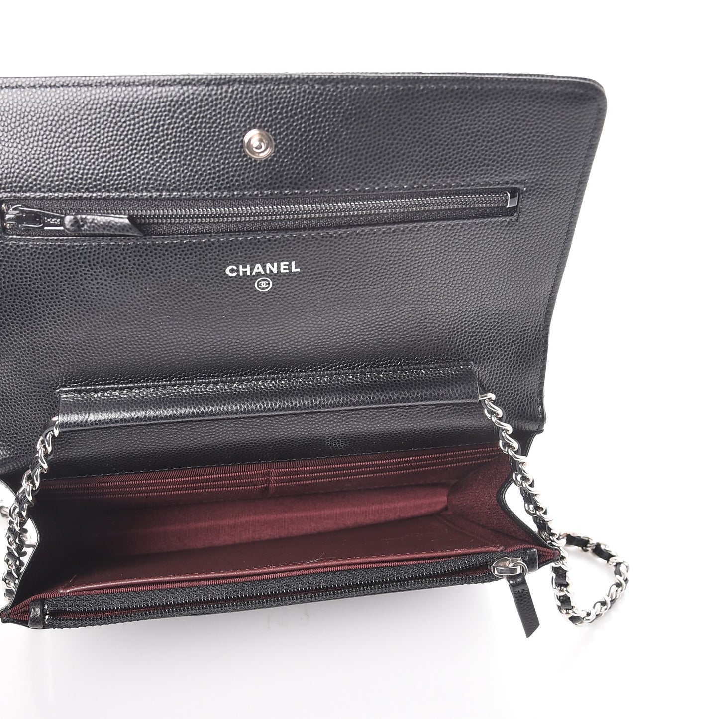 Caviar Chevron Quilted Wallet On Chain WOC Black