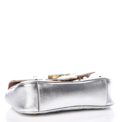 Gucci Metallic Calfskin Matelasse Studded Mini Pearly GG Marmont Shoulder Bag Silver 4 of 9