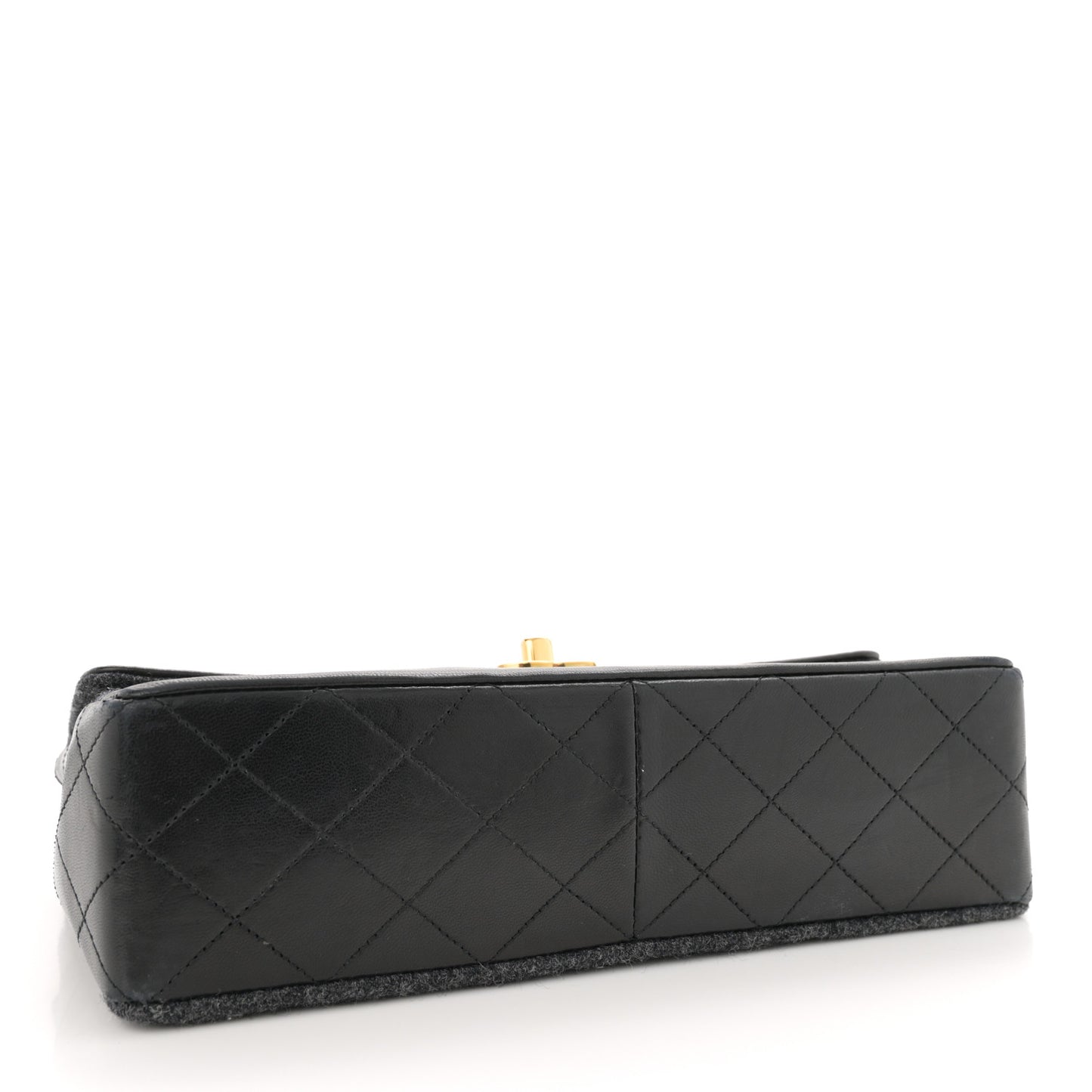 Lambskin Felt Quilted Small Single Flap With Pouch Grey Black
