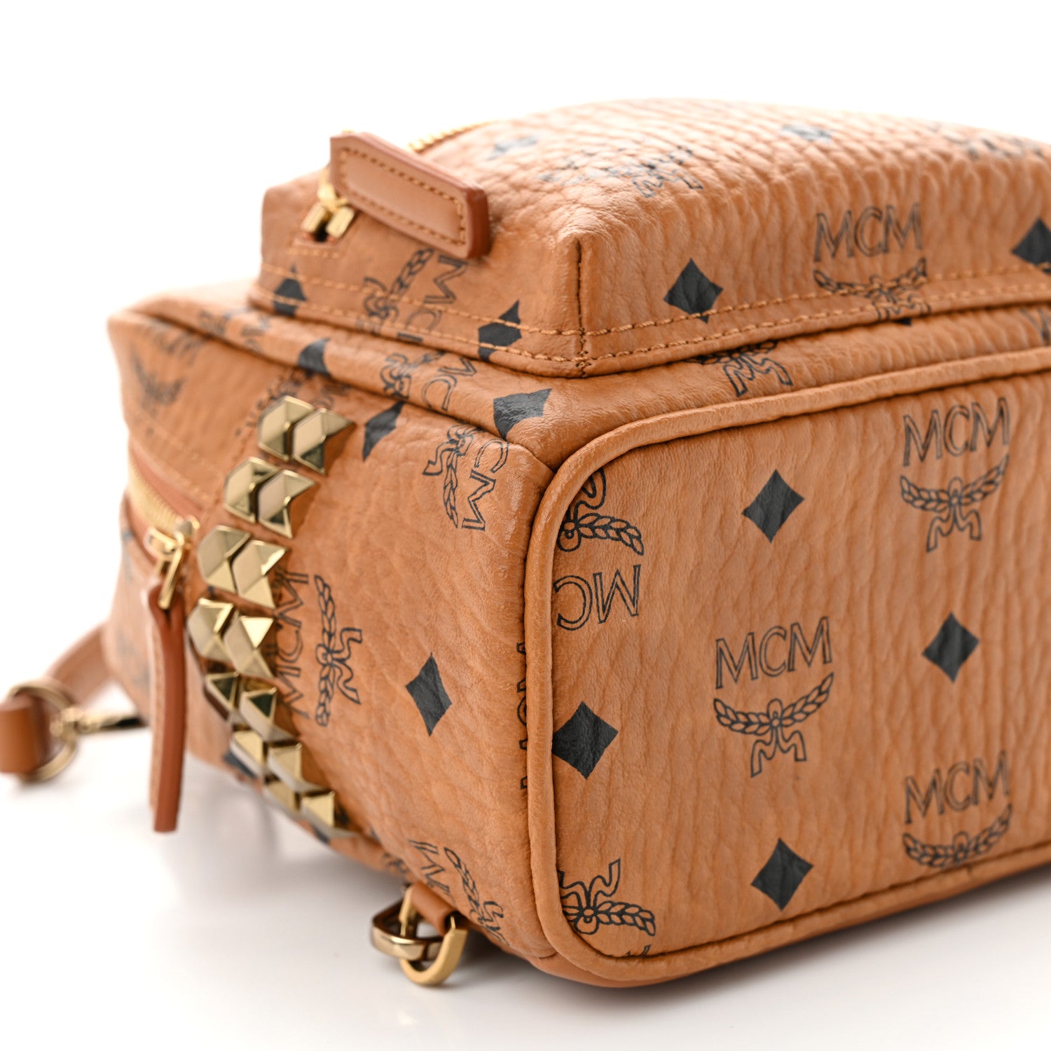 MCM Visetos Side Stud X-Mini Stark Backpack Cognac 9 of 11