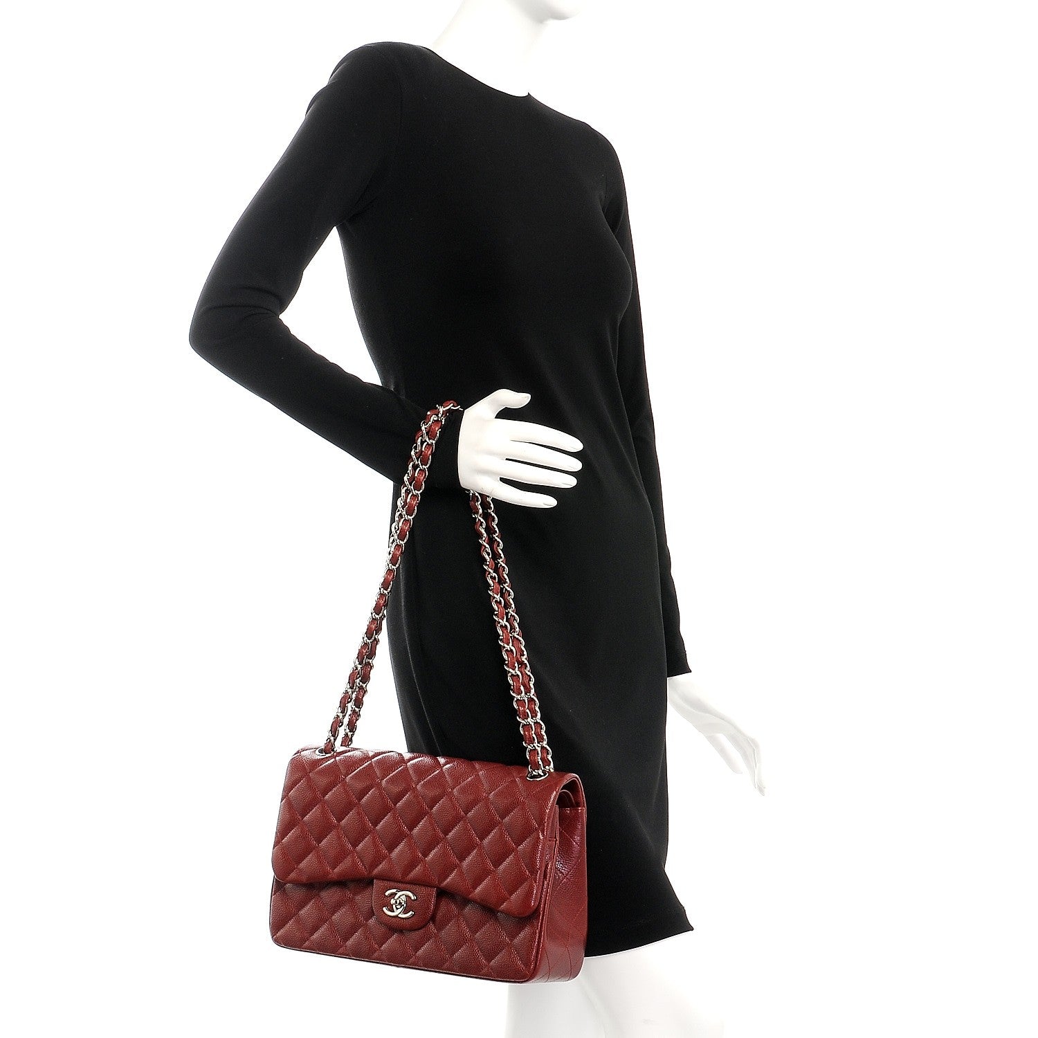 Chanel Caviar Quilted Jumbo Double Flap Dark Red 3 of 10