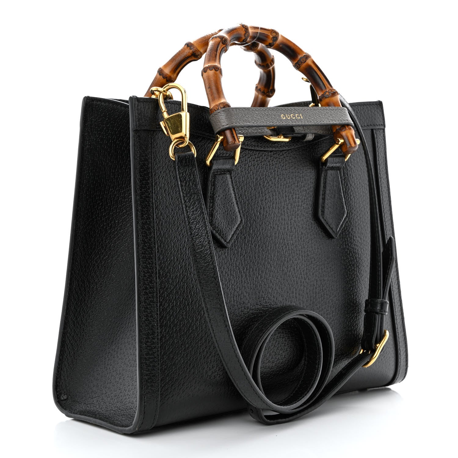 Gucci Textured Dollar Calfskin Web Small Diana Tote Bag Black Dusty Grey 3 of 12