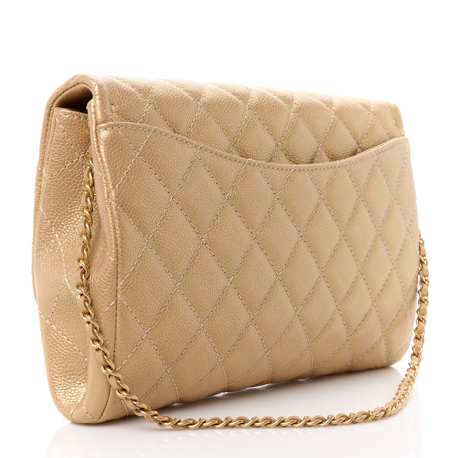 Chanel Metallic Caviar Quilted Clutch With Chain Flap Gold 3 of 12