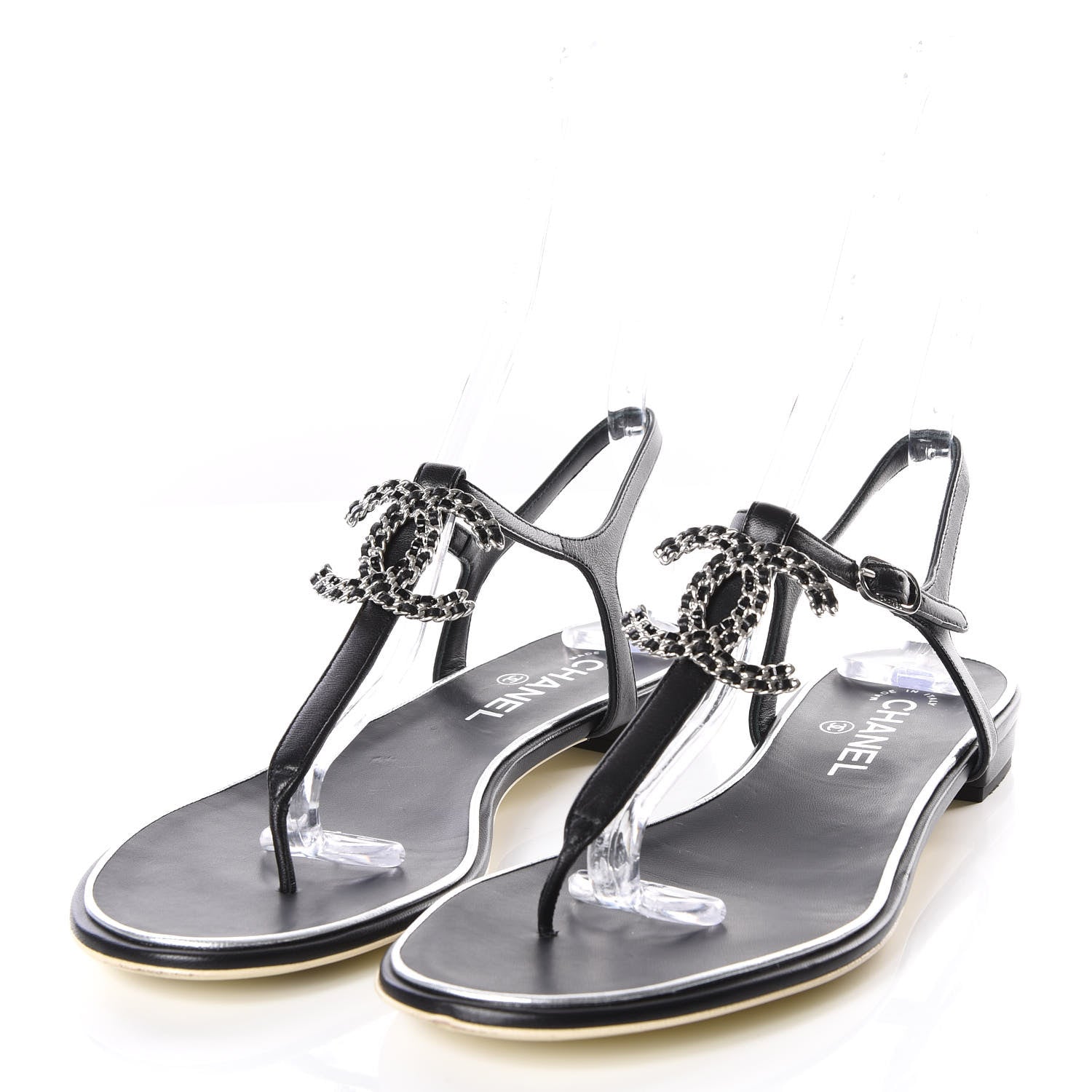 Chanel Lambskin CC Chain Thong Sandals 41 Black 2 of 8