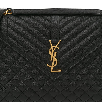 Saint Laurent Grain De Poudre Textured Mixed Matelasse Large Triquilt Monogram Satchel Black 8 of 10