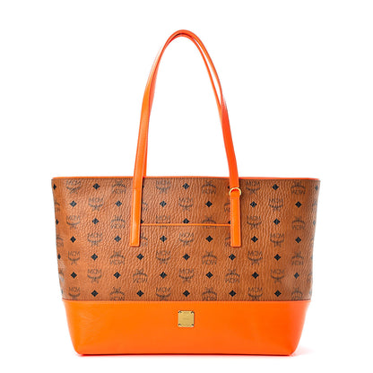 MCM Visetos Medium Geonautic Shopper Tote Cognac Neon Orange 1 of 12