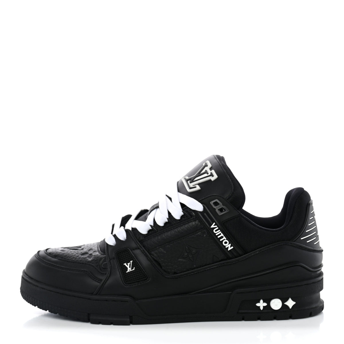 Louis Vuitton Calfskin Embossed Monogram Mens LV Trainer Sneakers 8.5 Black 1 of 10