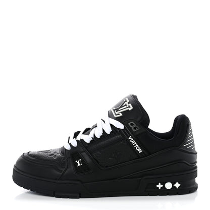 Louis Vuitton Calfskin Embossed Monogram Mens LV Trainer Sneakers 8.5 Black 1 of 10