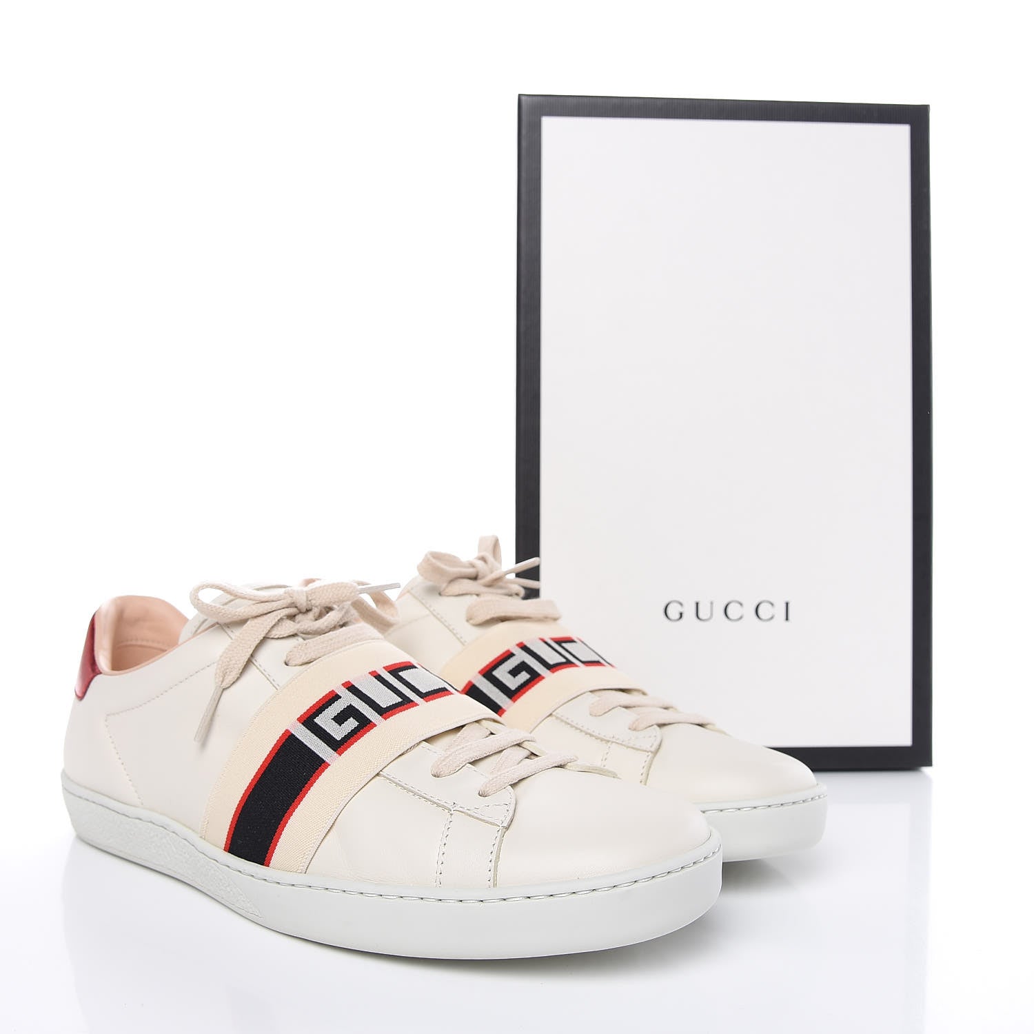 Gucci Calfskin Stripe Womens New Ace Sneakers 39.5 New Mystic White Ecru Red Flame 9 of 9