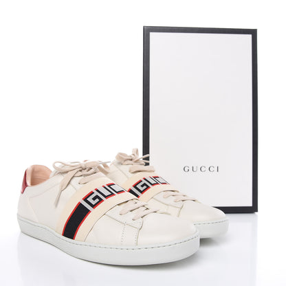Gucci Calfskin Stripe Womens New Ace Sneakers 39.5 New Mystic White Ecru Red Flame 9 of 9