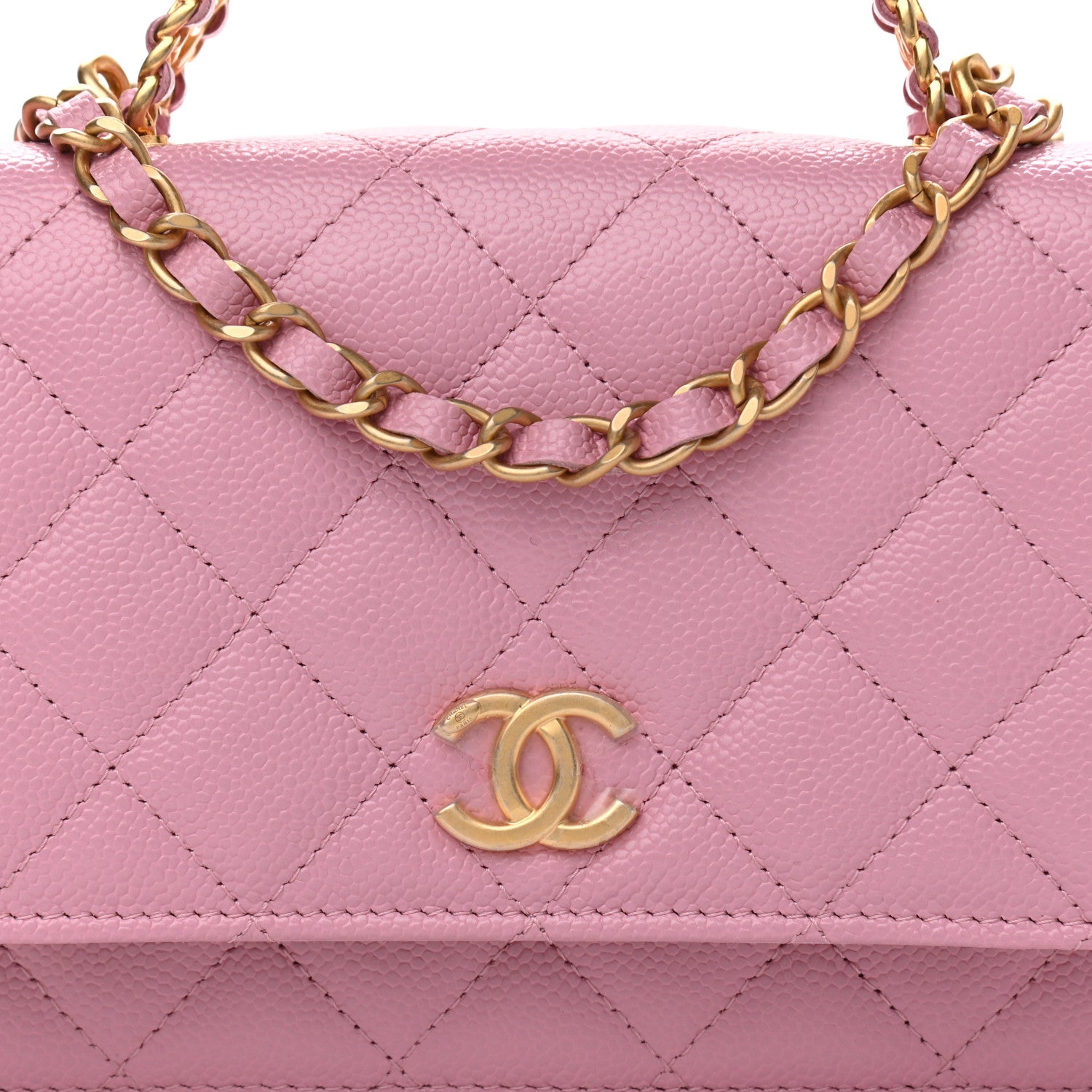 Chanel Shiny Caviar Quilted Pick Me Up Wallet On Chain WOC Pink 9 of 13