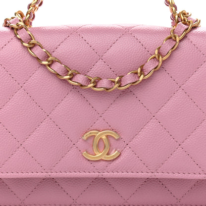 Chanel Shiny Caviar Quilted Pick Me Up Wallet On Chain WOC Pink 9 of 13