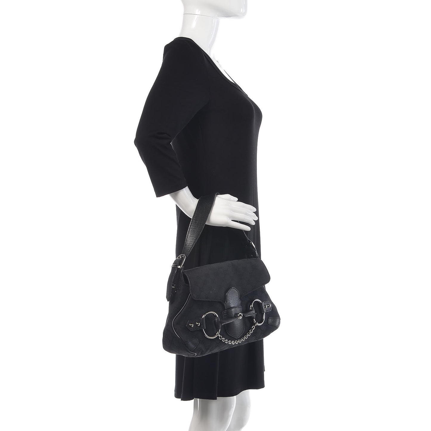 Monogram Horsebit Chain Flap Shoulder Bag Black