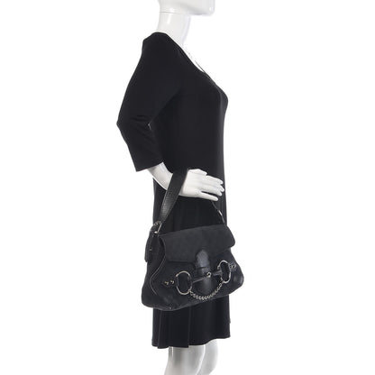 Gucci Monogram Horsebit Chain Flap Shoulder Bag Black 2 of 12