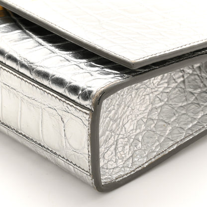 Saint Laurent Calfskin Crocodile Embossed Monogram Chain Wallet Argento 10 of 11