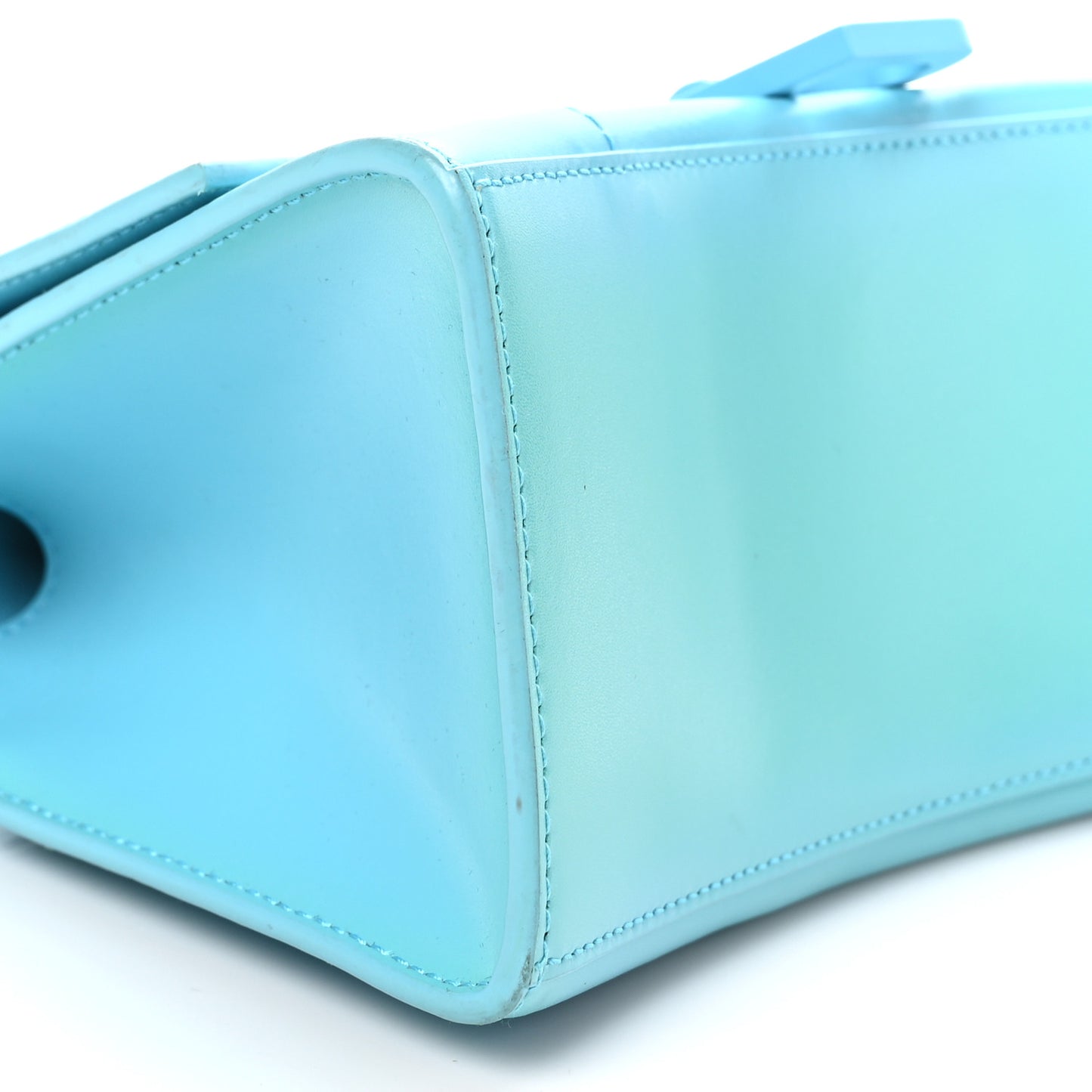 Shiny Box Calfskin Tonal B Hourglass Top Handle Bag Mini Azur