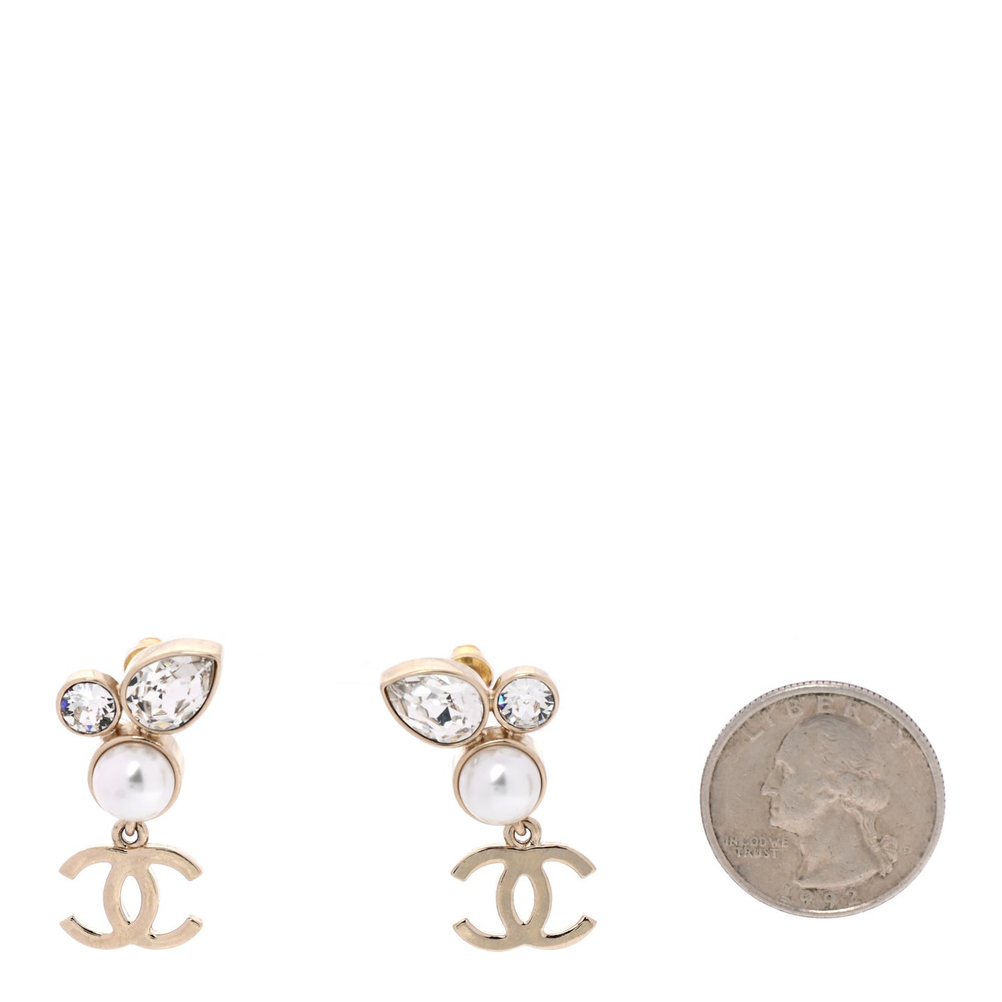 Pearl Crystal CC Drop Earrings Gold