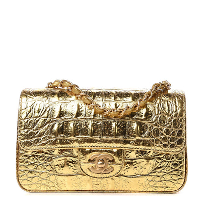Chanel Metallic Calfskin Crocodile Embossed Cocodile Rectangular Mini Flap Gold 1 of 12