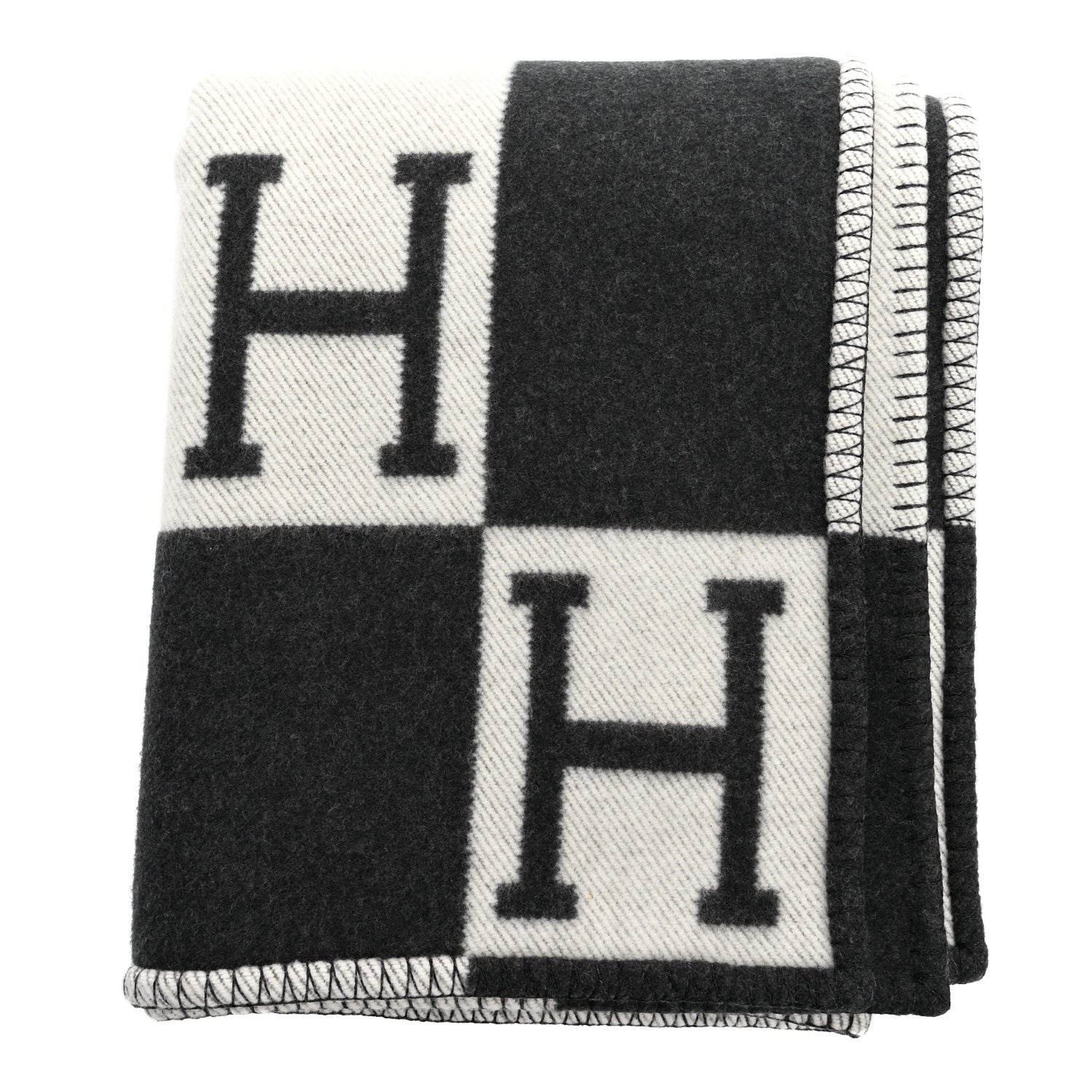 Hermes Wool Cashmere Signature Avalon Blanket Black 1 of 3