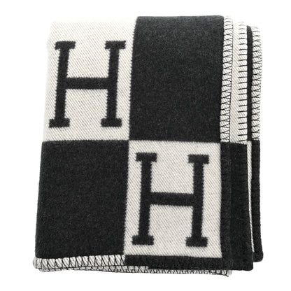 Hermes Wool Cashmere Signature Avalon Blanket Black 1 of 3