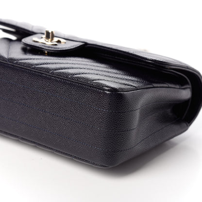 Chanel Caviar Chevron Quilted Small Double Flap Navy Blue 9 of 10