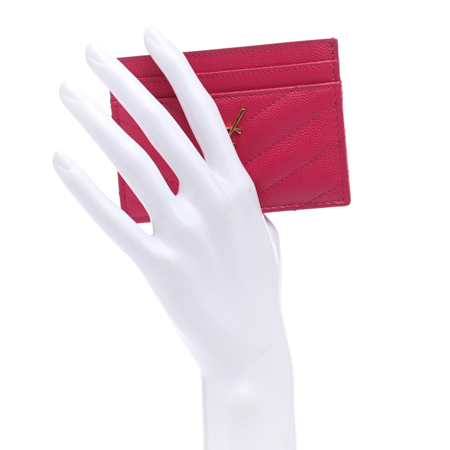 Grain De Poudre Matelasse Chevron Monogram Credit Card Case Fresh Fuxia