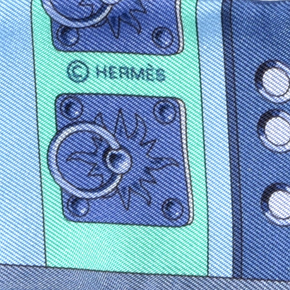 Hermes Silk Colliers de Chiens Twilly Blue Jean Vert Coral 3 of 4