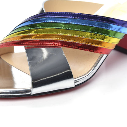 Christian Louboutin Metallic Calfskin Rainbow Arkenmule 55 Slide Sandals 38 Silver Multicolor 10 of 10
