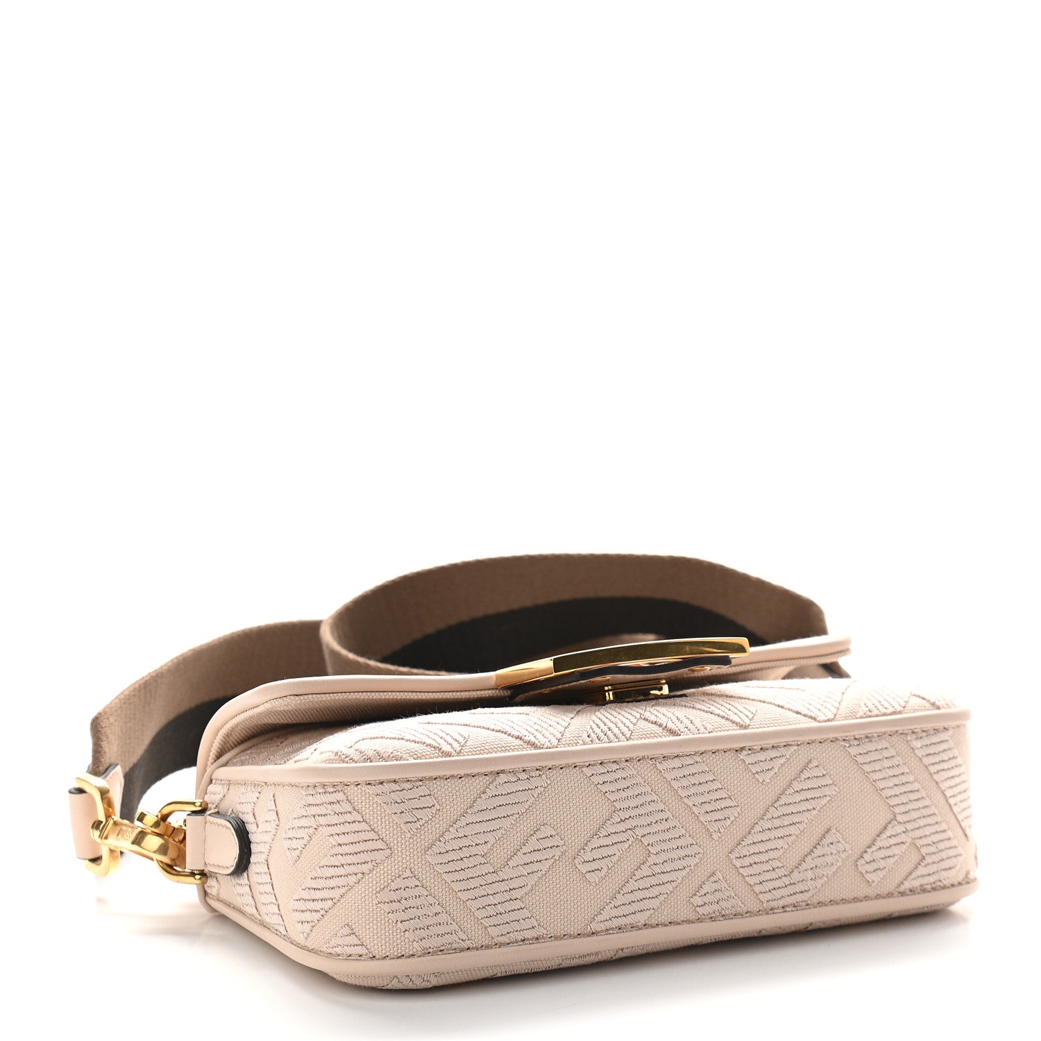 Fendi Canvas Vitello King Bi-Color Strap FF Embroidered Mini Baguette Poudre 4 of 9