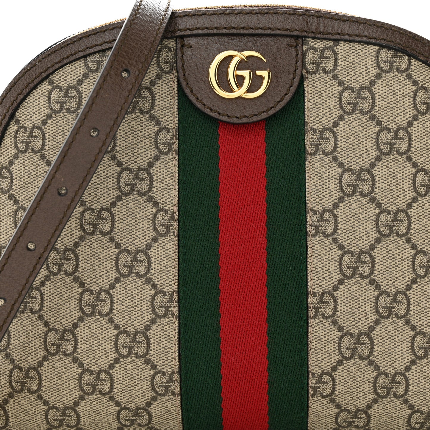 GG Supreme Monogram Textured Dollar Calfskin Web Small Ophidia Dome Shoulder Bag Beige Ebony New Acero