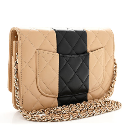 Chanel Lambskin Quilted Wallet On Chain WOC Beige Black 3 of 13
