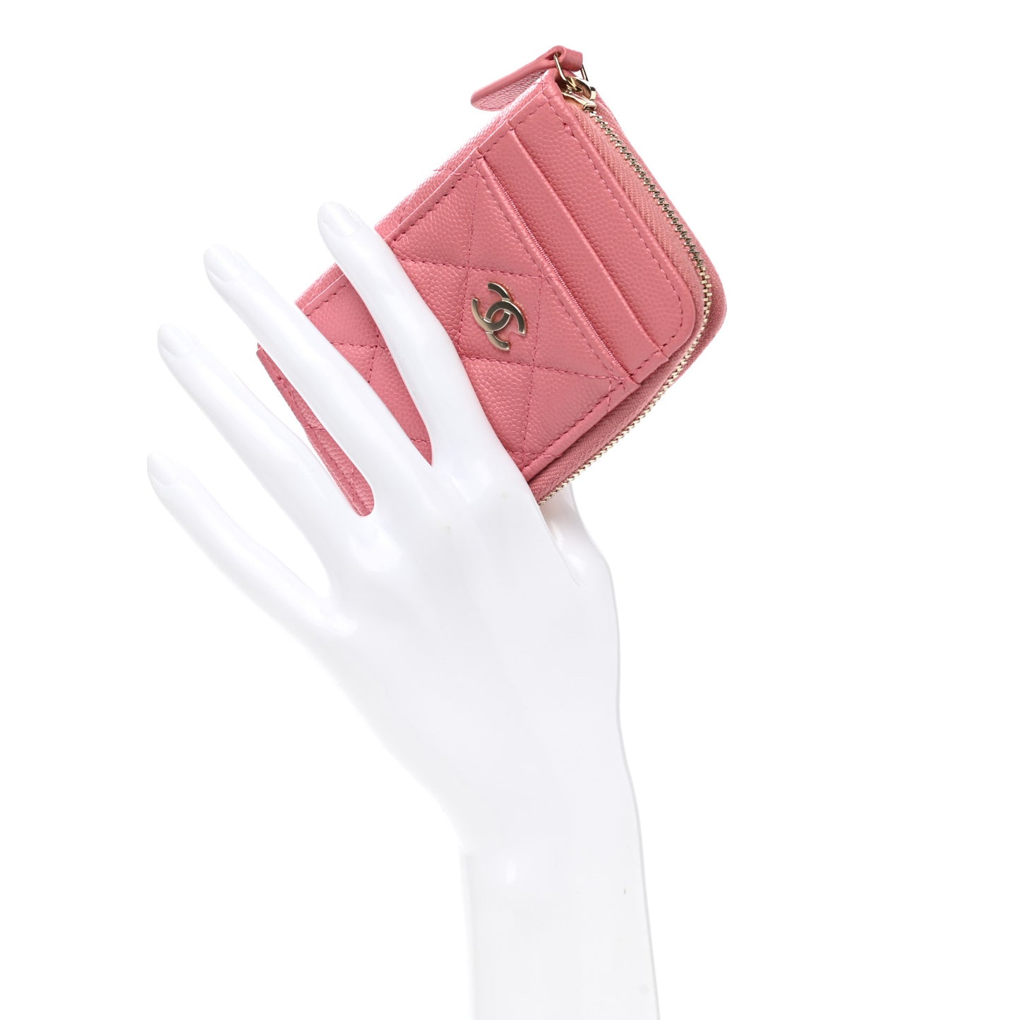 Caviar Quilted Zip Card Holder Pink