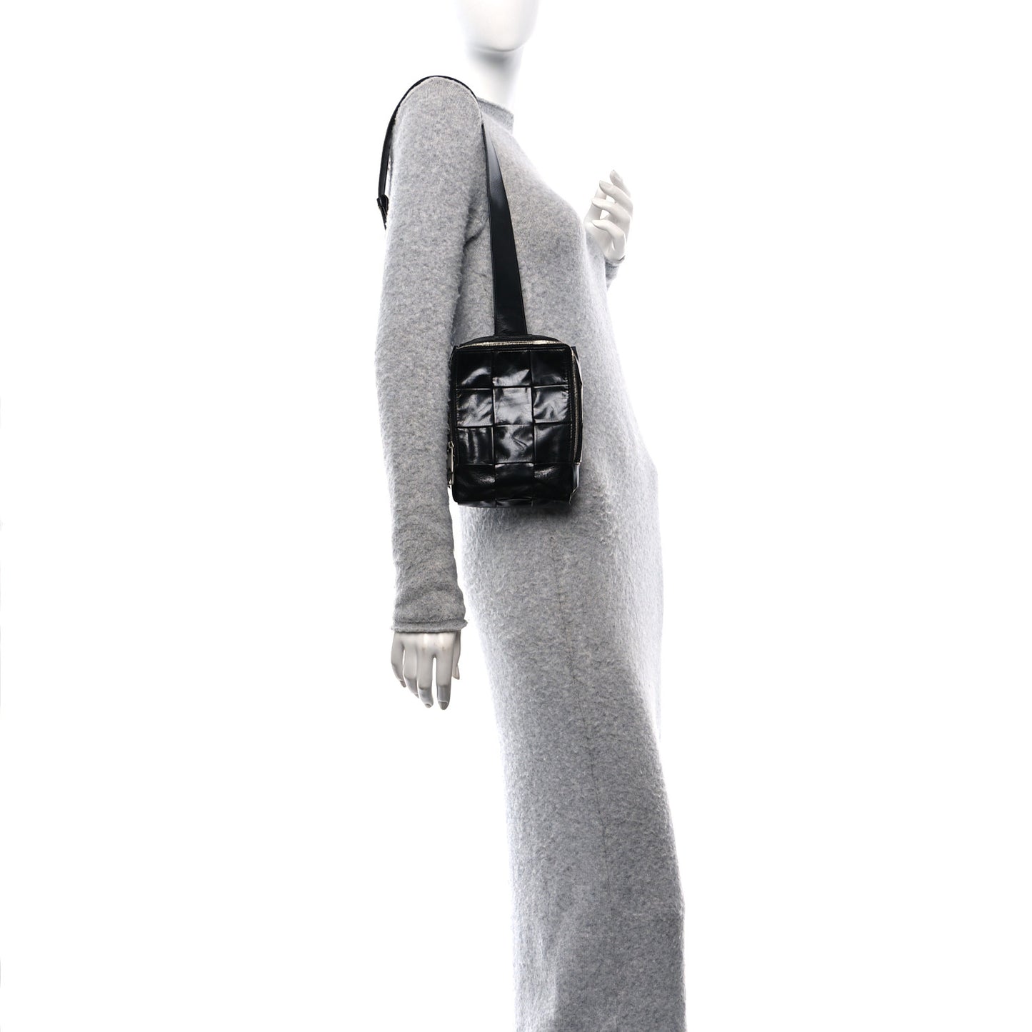 Paper Calfskin Intreccio Mini Cassette Sling Bag Black