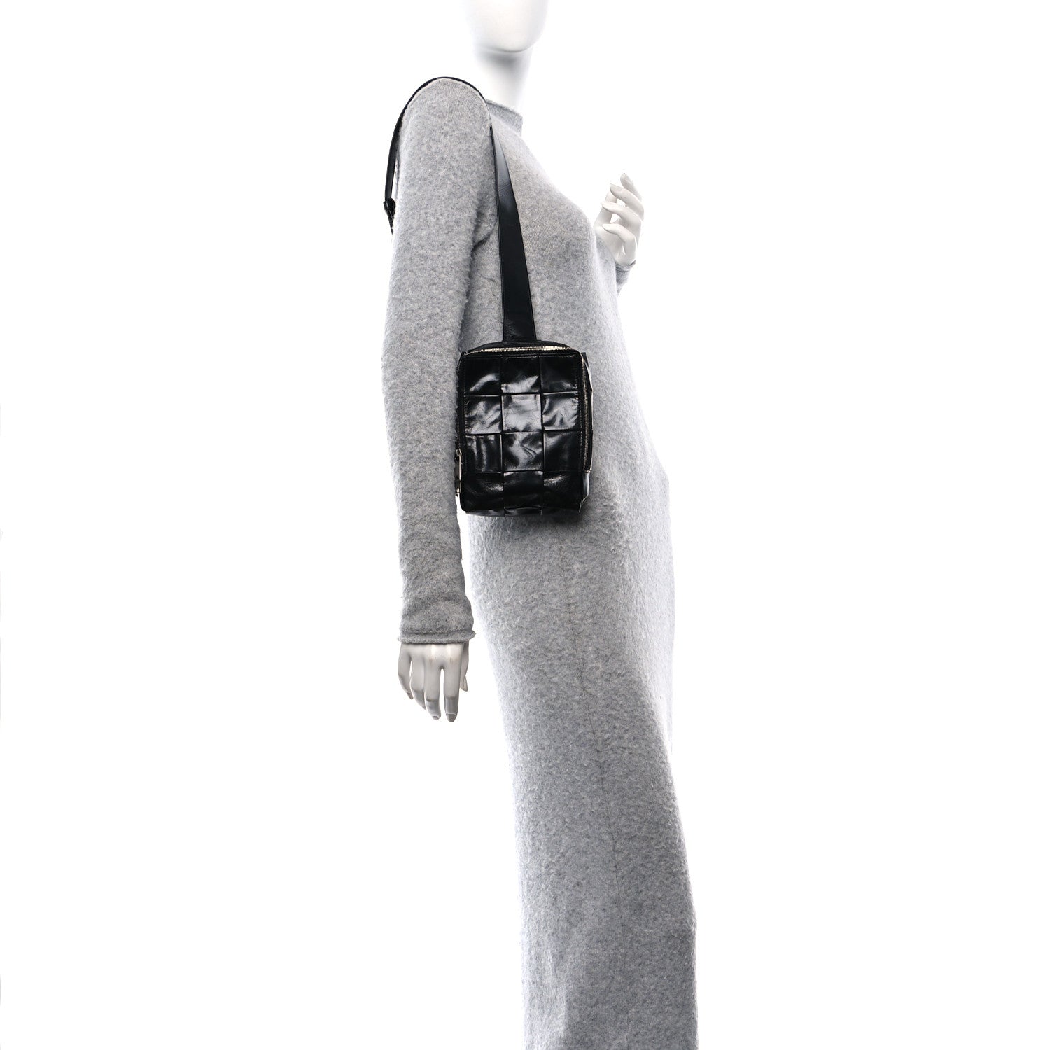 Bottega Veneta Paper Calfskin Intreccio Mini Cassette Sling Bag Black 2 of 10