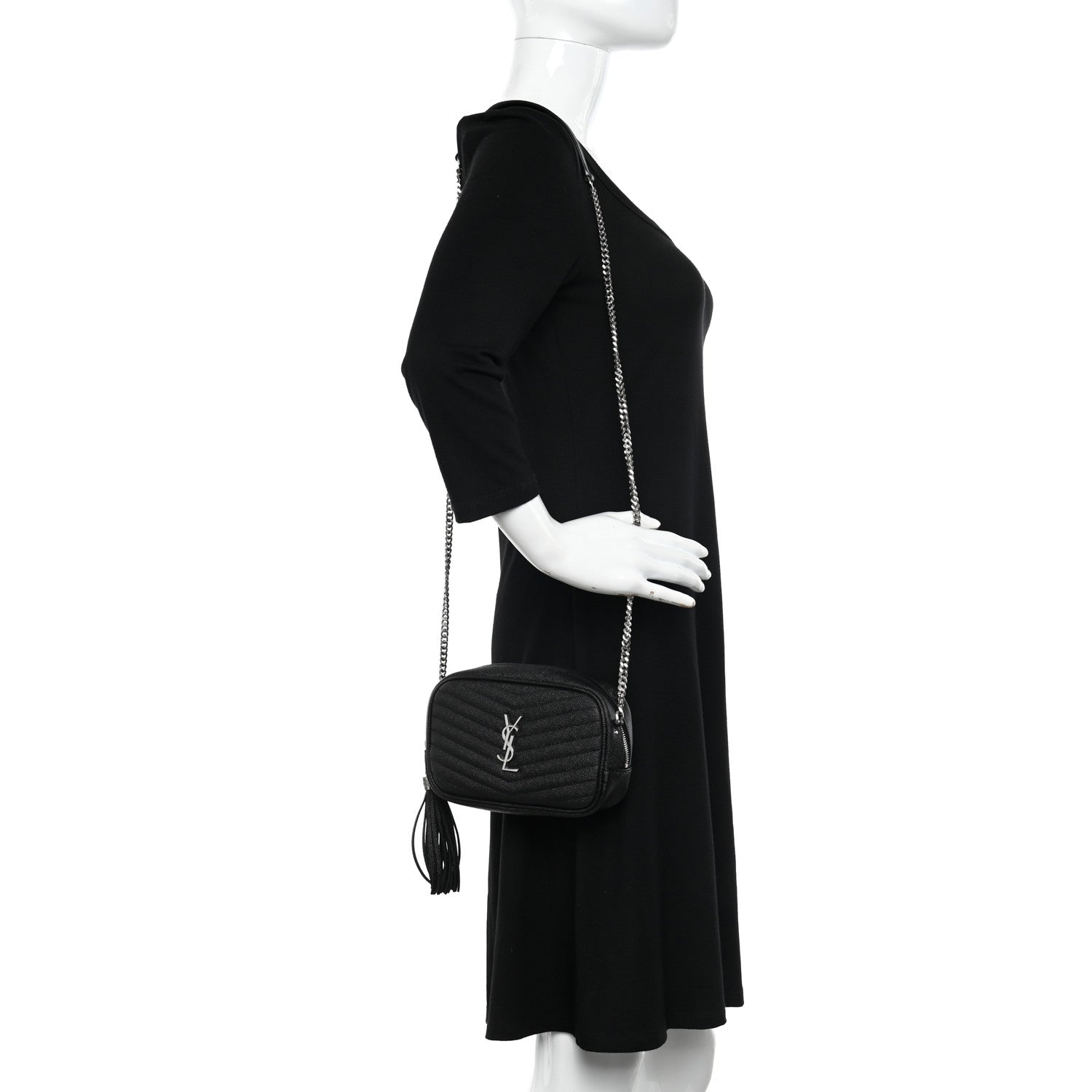 Saint Laurent Grain De Poudre Matelasse Monogram Mini Lou Camera Bag Black 2 of 11