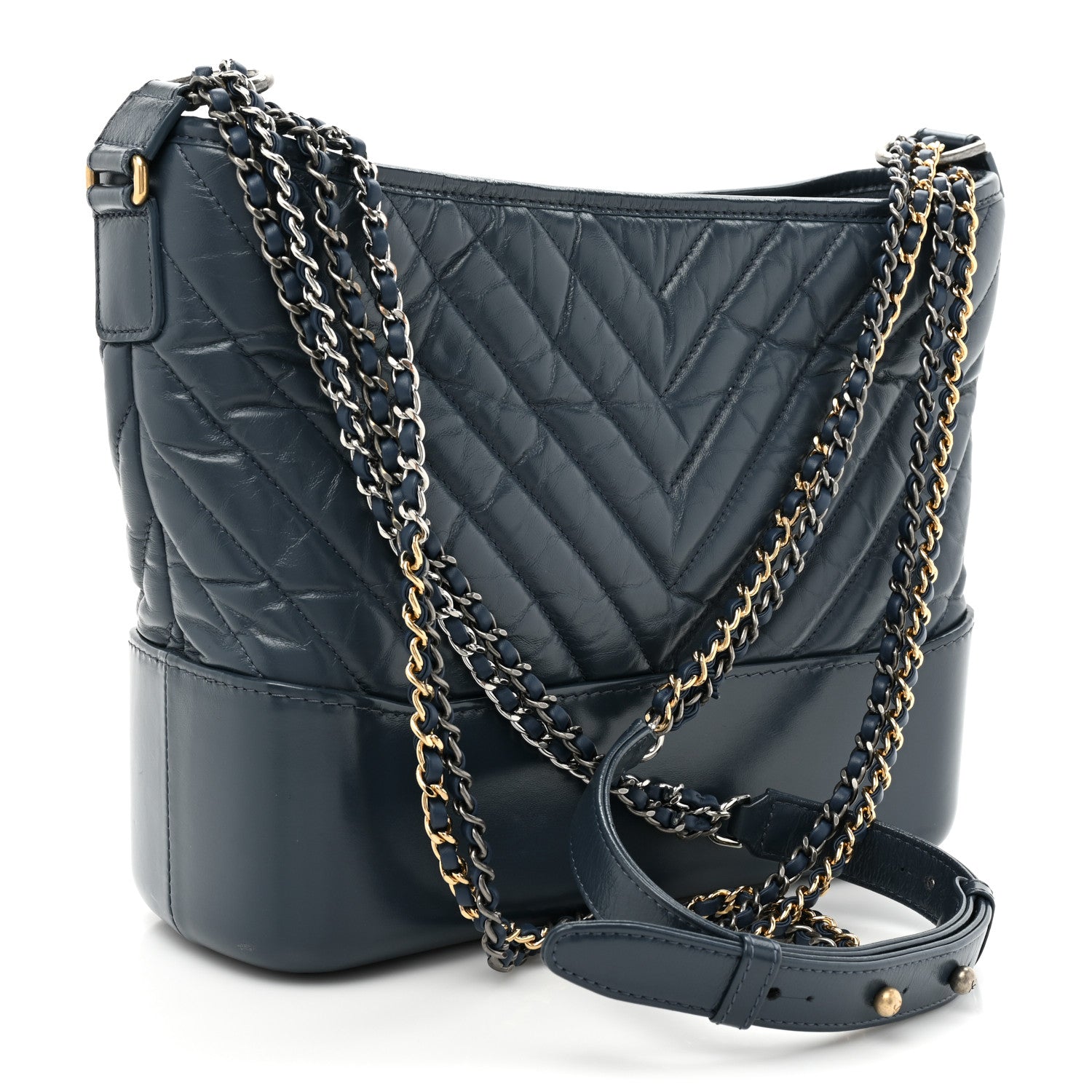 Chanel Aged Calfskin Chevron Quilted Medium Gabrielle Hobo Navy 3 of 17