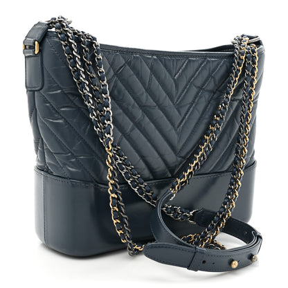 Chanel Aged Calfskin Chevron Quilted Medium Gabrielle Hobo Navy 3 of 17