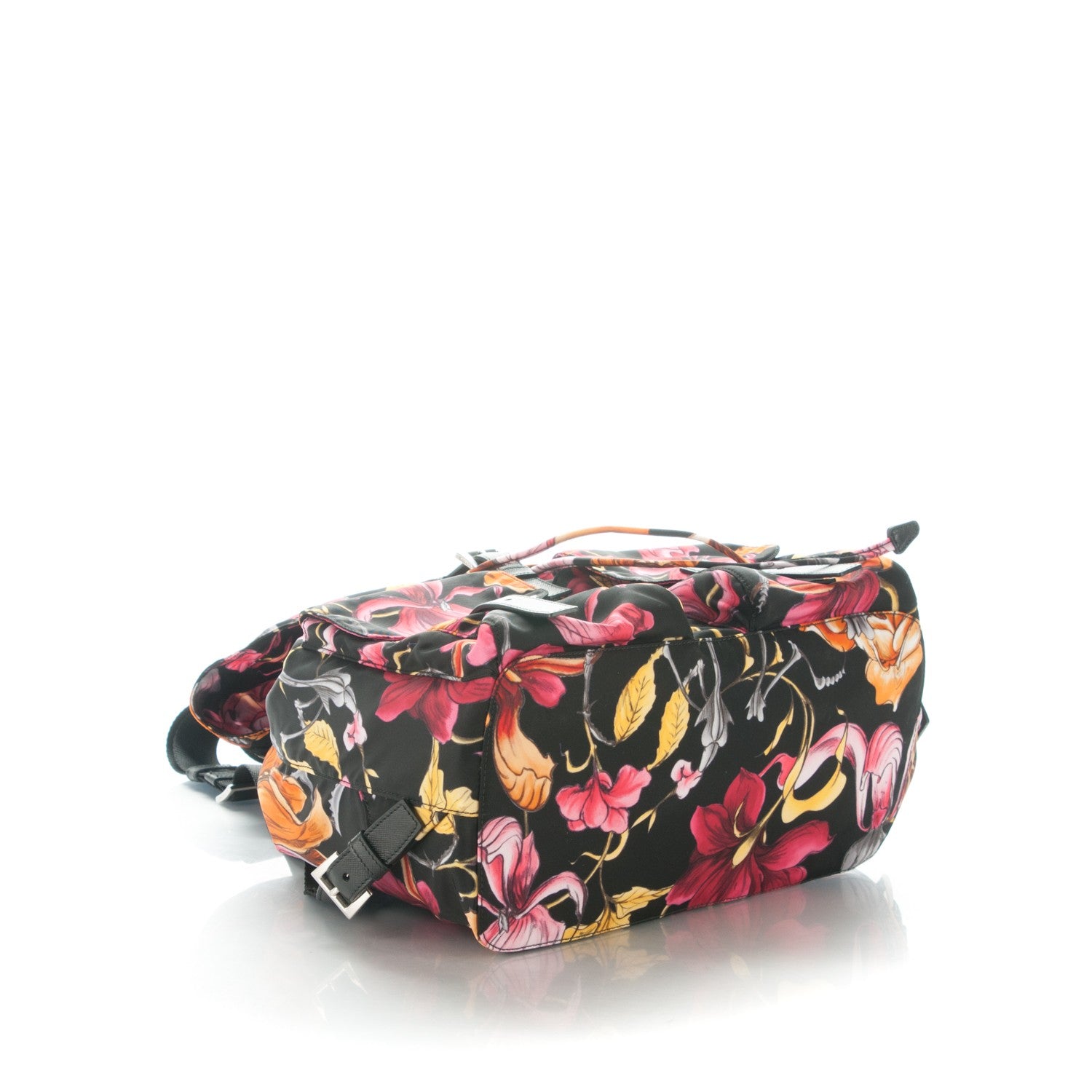 Prada Tessuto Nylon Floral Print Medium Backpack Black 4 of 8